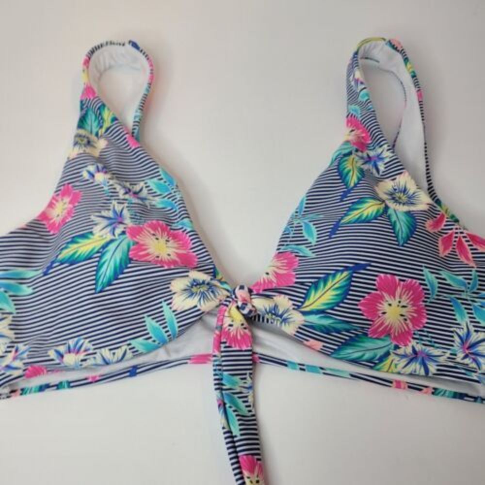 Bingo Surf, Blue/White Stripe/Floral Swim Suit Top, size M